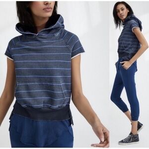 Frank & Eileen Navy and Light Blue Striped Short-Sleeve Hoodie